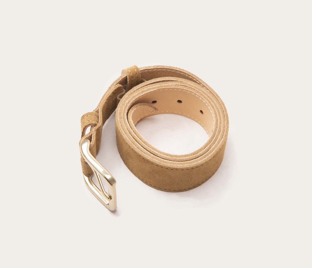 Ceinture 35mm velours havane boucle or