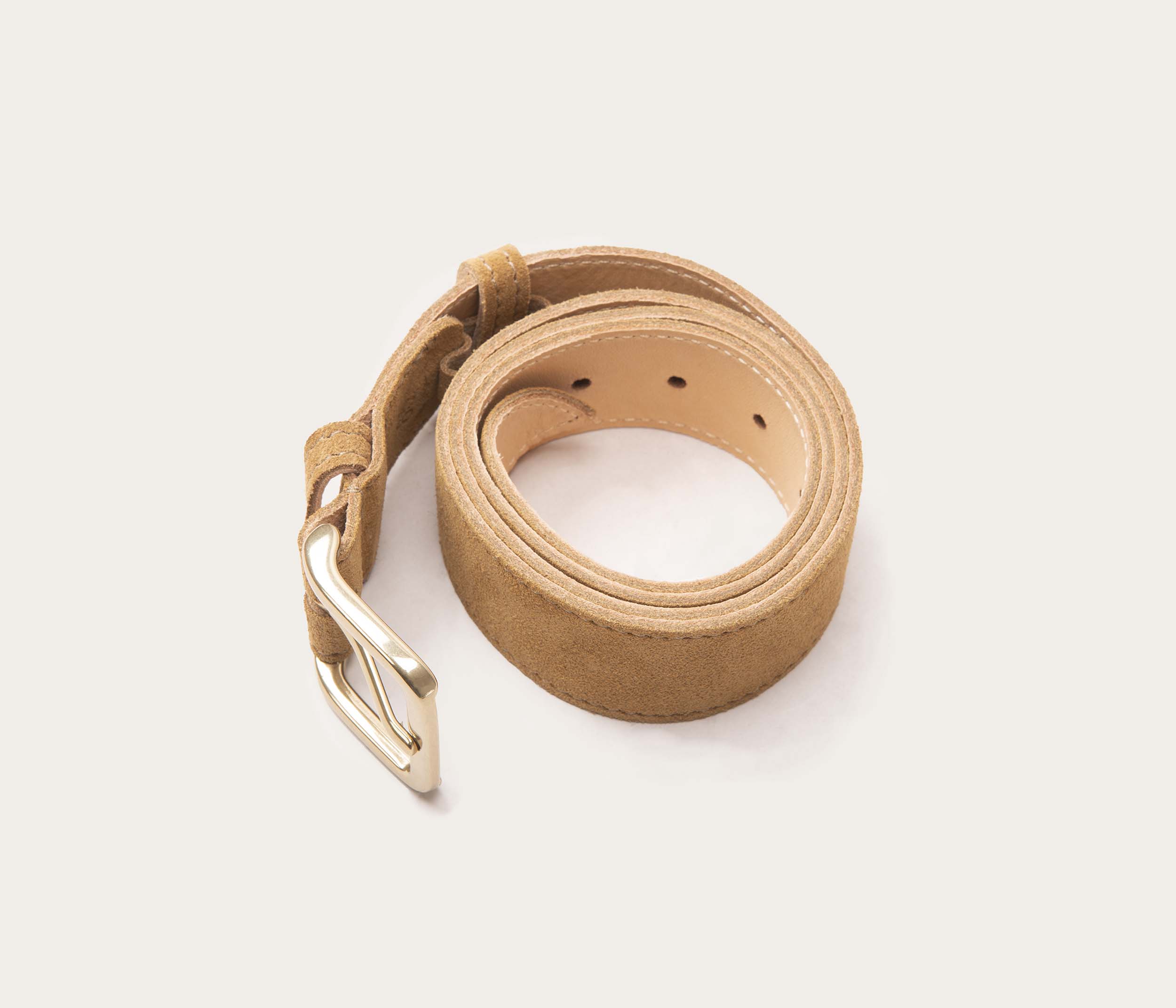 Ceinture 35mm velours havane boucle or