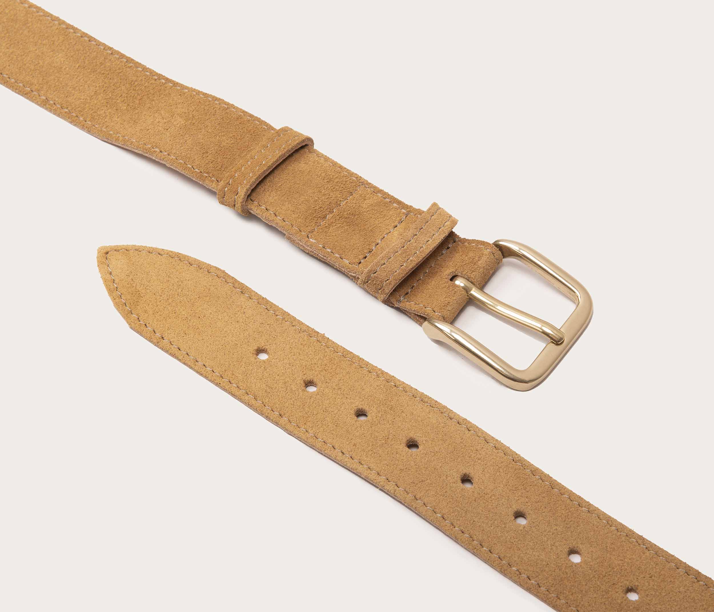 Ceinture 35mm velours havane boucle or