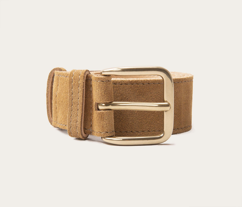 Ceinture 35mm velours havane boucle or