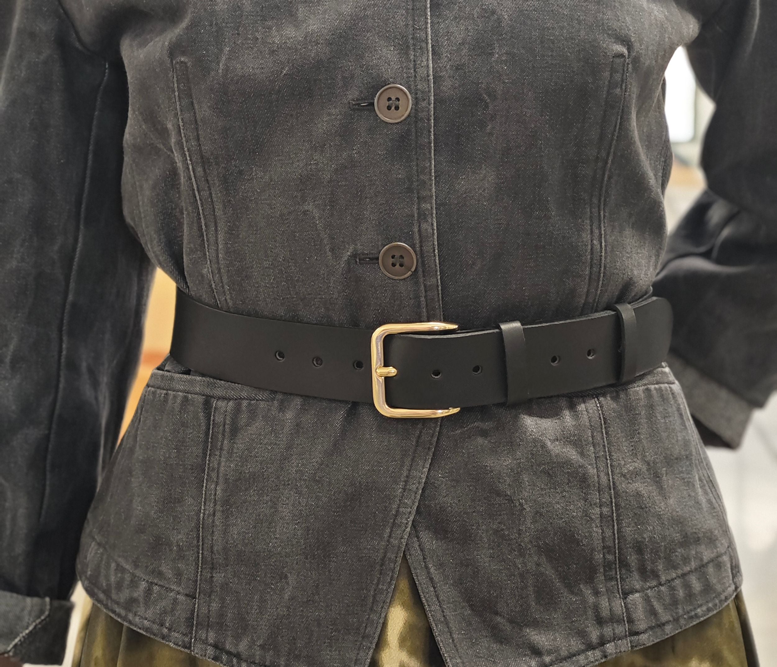 Ceinture 35mm noir boucle or