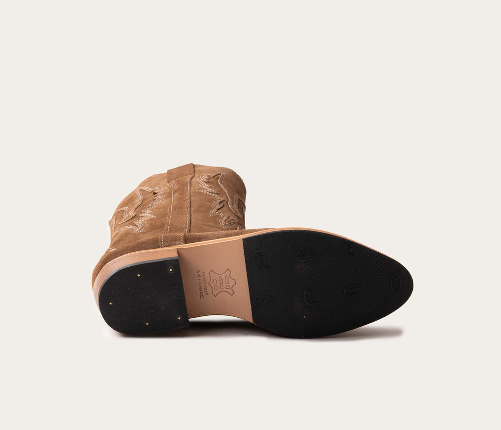 Western Botte Velours Taupe