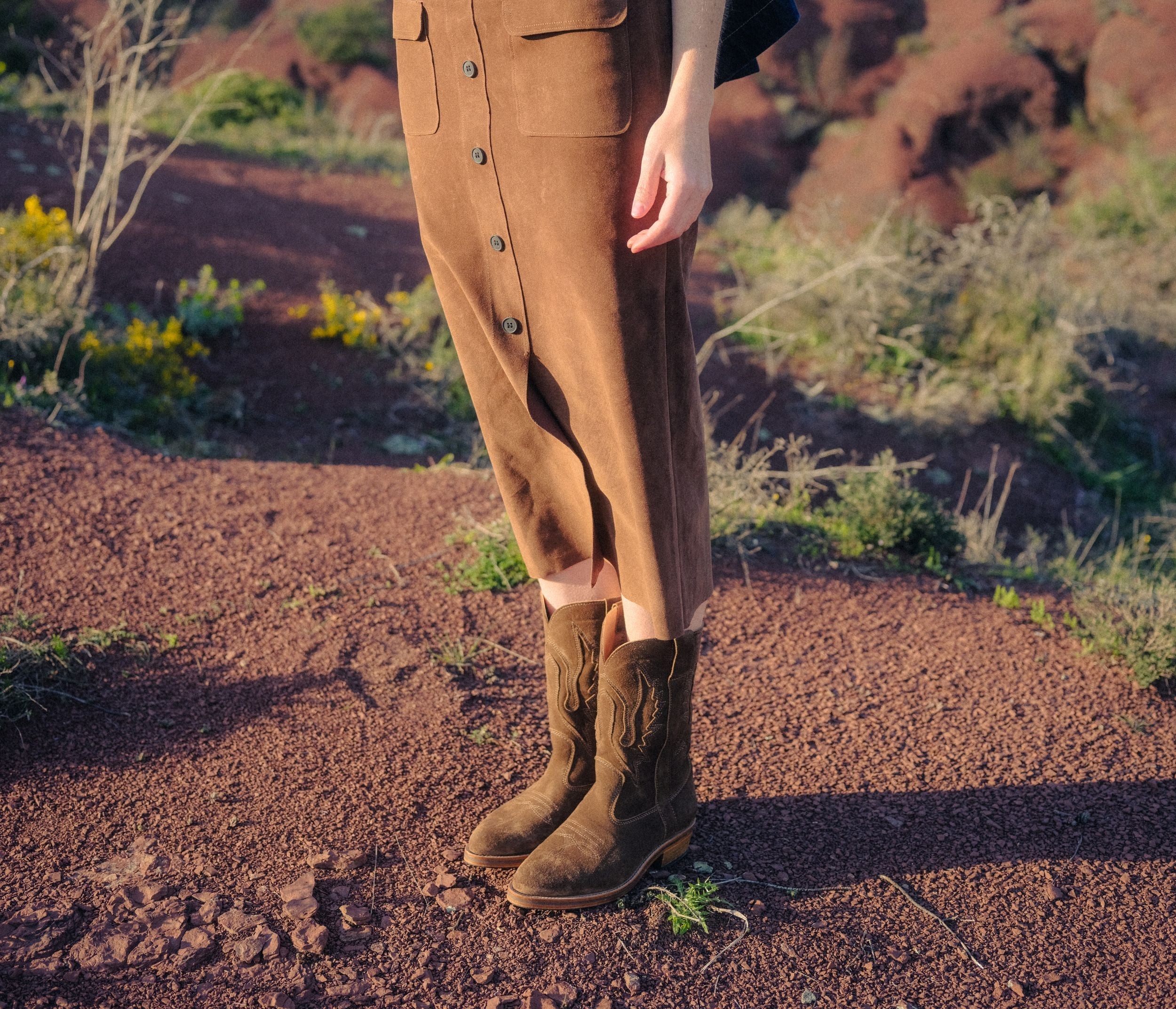 Western Botte Velours Taupe